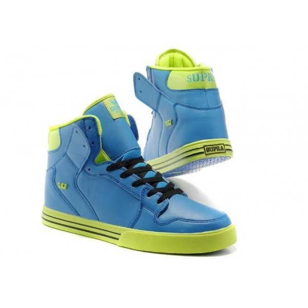 Men Supra Shoes Blue Lime Green Supra Vaider High Top Shoes