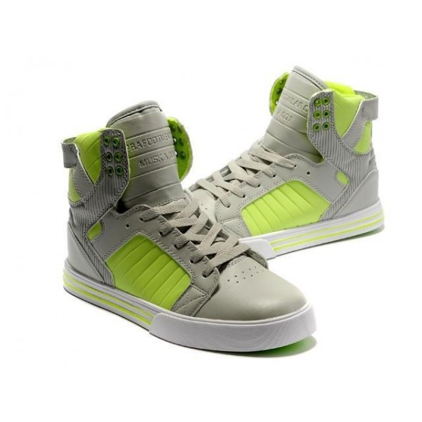 Men Supra Shoes Supra Muska Skytop Grey Lime Green High Top Shoes