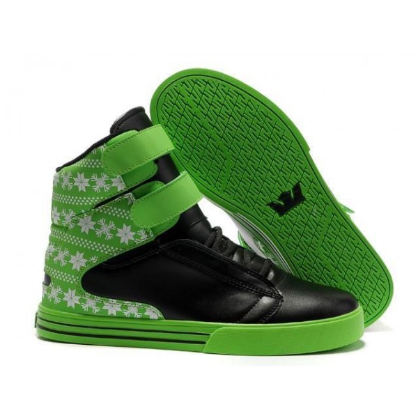 Men Supra TK Society Black Green Snowflake Series High Top Shoes