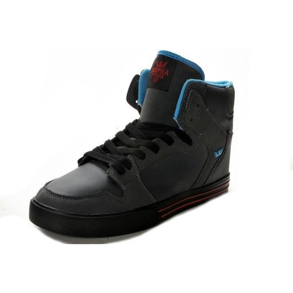 Men Supra Shoes Charcoal Grey Black Turquoise Supra Vaider leather shoes