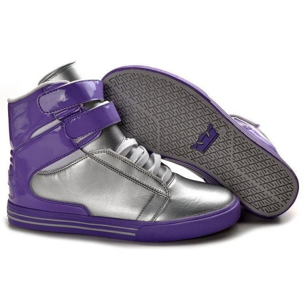 Men Supra Shoes Supra TK Society Silver Purple High Top Shoes