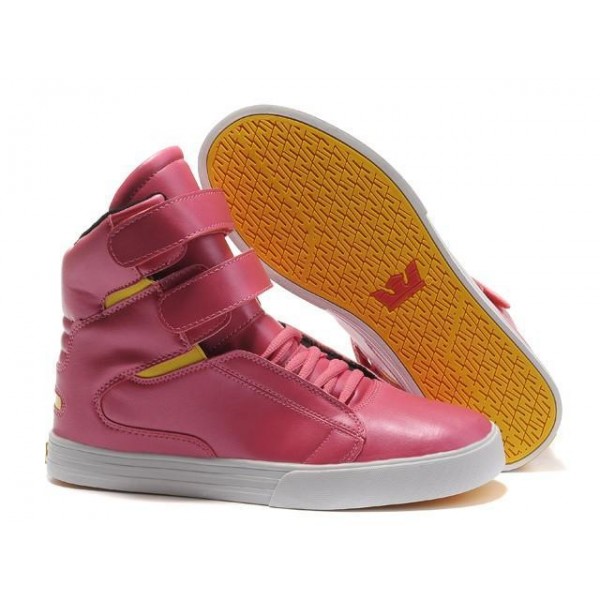 Women Pink Yellow Supra TK Society High Top Shoes