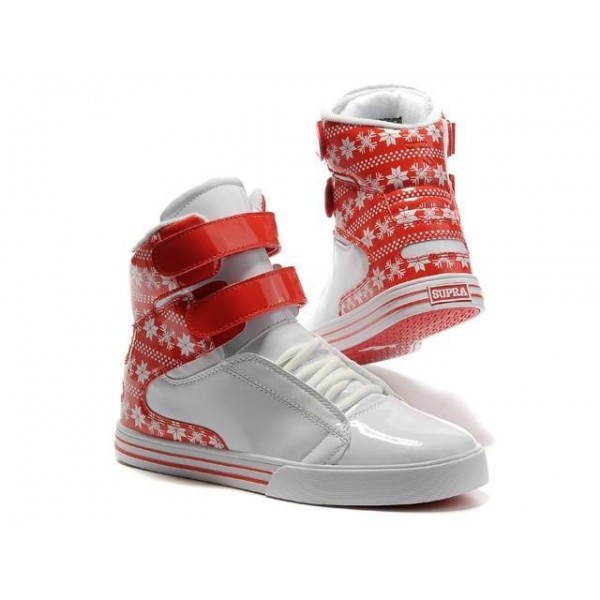 Women White Red Supra TK Society Snowflake Series High Top Shoes Online Sale