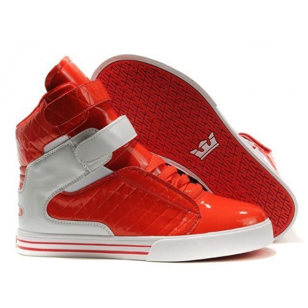Women Red White Supra TK Society High Top Shoes