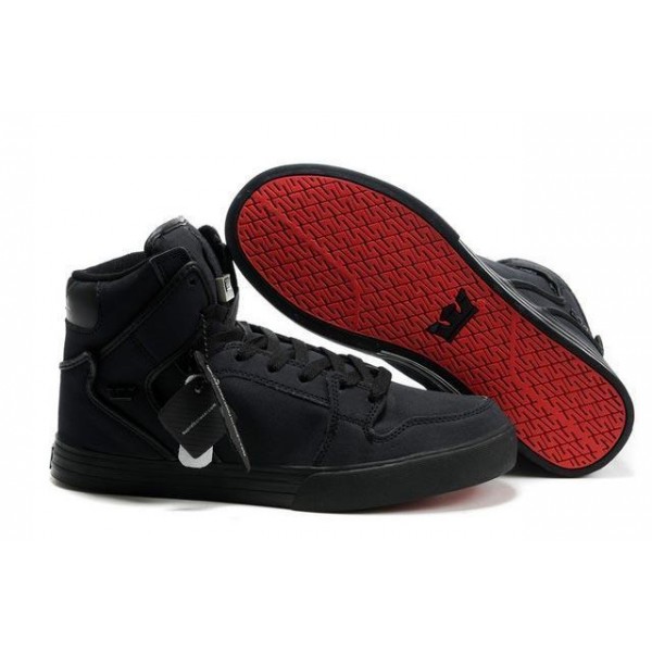 Men Supra Shoes Red Carpet Series Black Satin Tuf Supra Shoes Vaiders