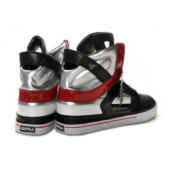 Men Supra Shoes Black Silver Red Supra Skytop 2 Shoes