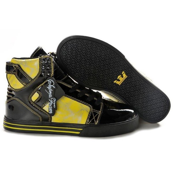 Men Supra Shoes Black Yellow Supra Skytop Shoes Mirror