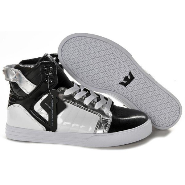 Men Supra Shoes Black White Silver Supra Skytop Shoes