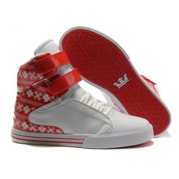 Men Supra Shoes White Red Supra TK Society Shoes Snowflake Series