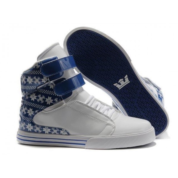 Men Supra Shoes White Blue Supra TK Society Shoes Snowflake Series