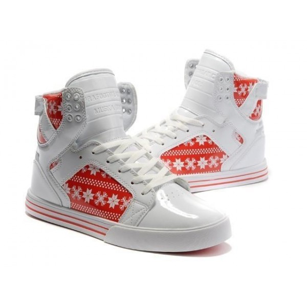 Men Supra Shoes Supra Skytop White Red Snowflake Series High Top Shoes