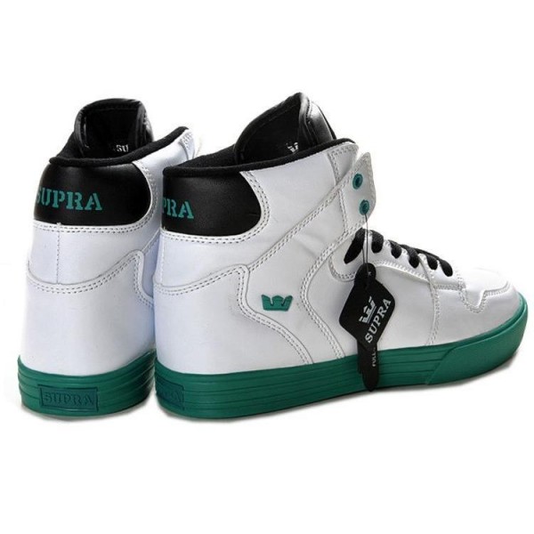 Men Supra Shoes White Green Black Supra Vaider High Top Shoes