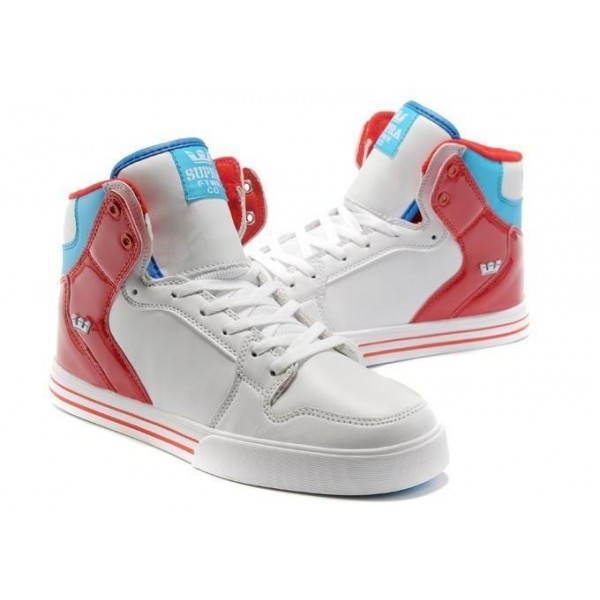 Men Supra Shoes White Red Blue Supra Vaider High Top Shoes